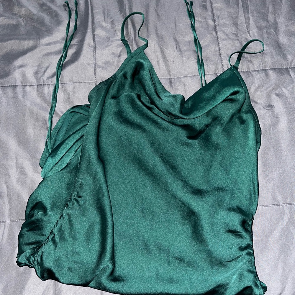 Express Green Satin Ruched Dress
